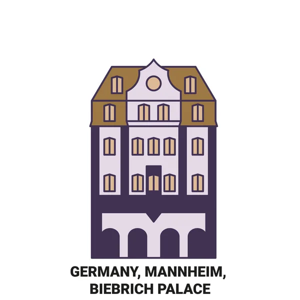 Alemanha Mannheim Biebrich Palace Viagem Marco Linha Vetor Ilustração —  Vetores de Stock