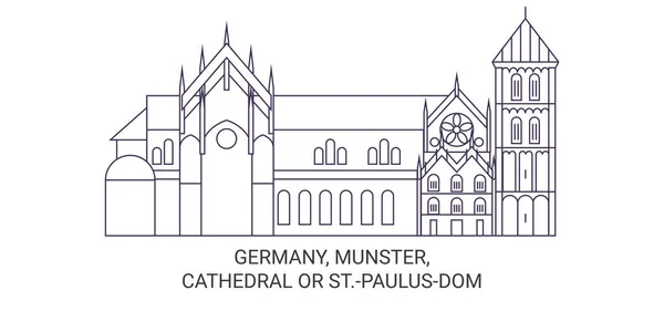 Munster Cathedral Paulusdom Travel Landmark Line Vector Illustration — 스톡 벡터