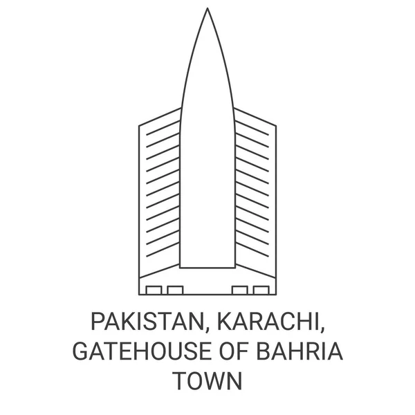 Pakistan Karachi Gatehouse Bahria Illustration Vectorielle Ligne Voyage Historique — Image vectorielle