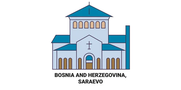波斯尼亚和黑塞哥维那 萨拉沃旅行地标线矢量说明 — 图库矢量图片
