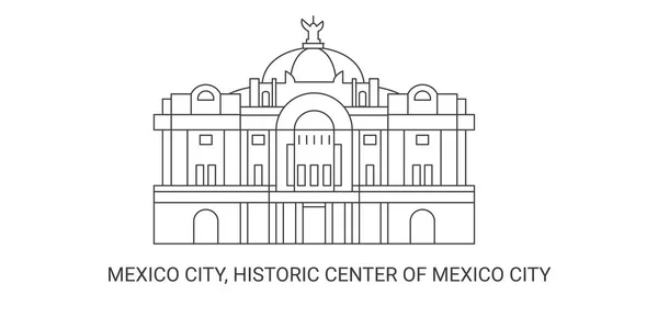 México Centro Histórico Ciudad México Ilustración Vector Línea Referencia Viaje — Vector de stock