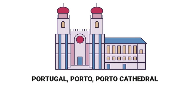 Portekiz Porto Porto Katedrali Seyahat Çizgisi Çizgisi Illüstrasyonu — Stok Vektör