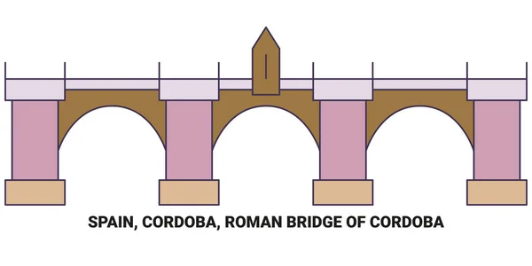 西班牙 科尔多瓦 罗马C桥 Rdoba旅行地标线矢量图解 — 图库矢量图片