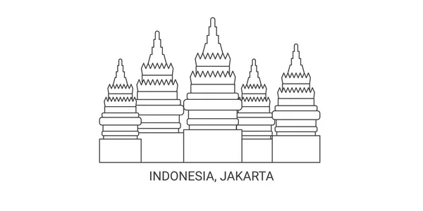 インドネシア ジャカルタ旅行ランドマークラインベクトル図 — ストックベクタ