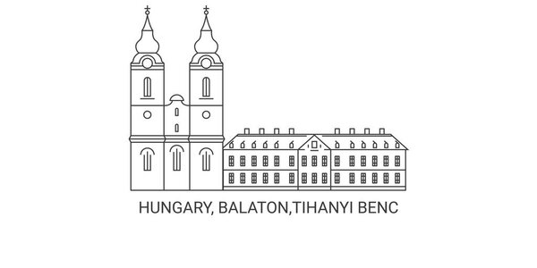 Hungary, Balaton,Tihanyi Benc, S Aptsg travel landmark line vector illustration