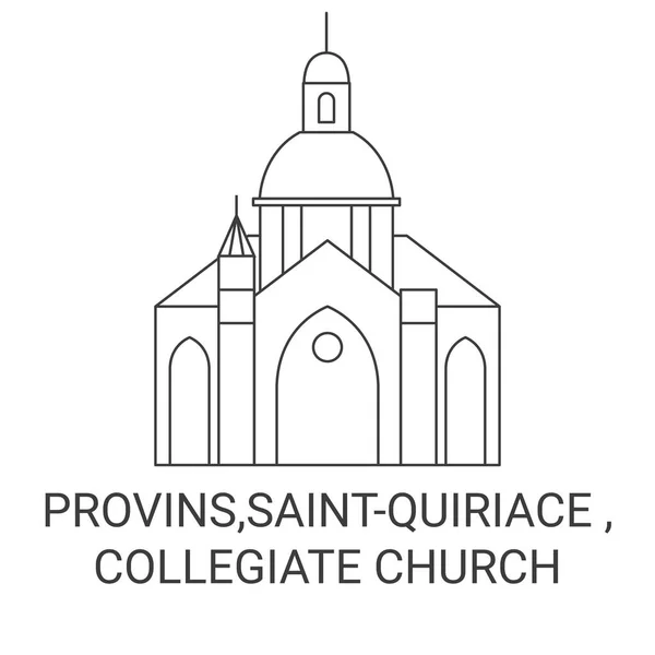 Frankreich Provins Saintquiriace Collegiate Church Reise Grenzstein Linienvektorillustration — Stockvektor