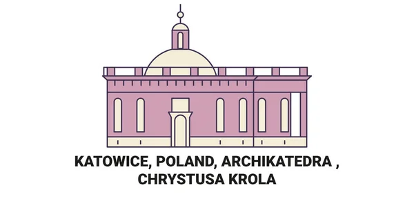 Polen Katowice Archikatedra Chrystusa Krola Resor Landmärke Linje Vektor Illustration — Stock vektor