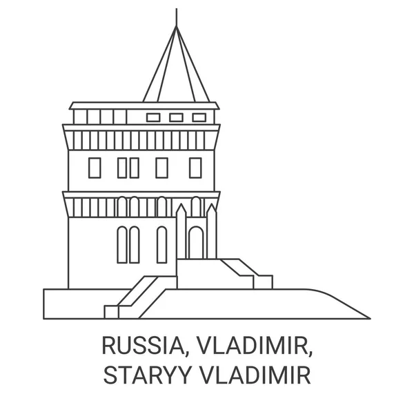 Russland Wladimir Staryy Vladimir Reise Meilenstein Linie Vektor Illustration — Stockvektor