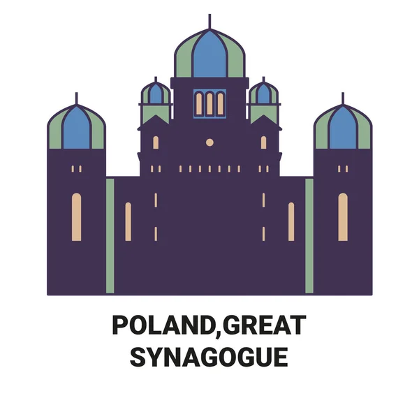 Polska Wielka Synagoga Podróży Punkt Orientacyjny Linii Wektor Ilustracja — Wektor stockowy