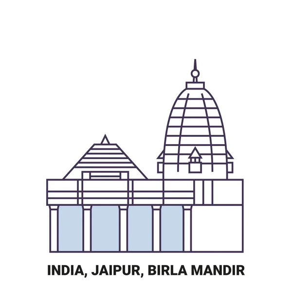 India Jaipur Birla Mandir Viaggi Punto Riferimento Linea Vettoriale Illustrazione — Vettoriale Stock