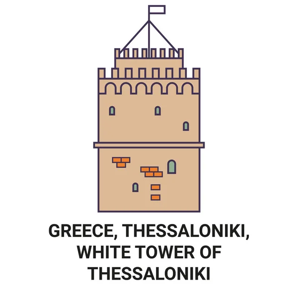Grèce Thessalonique Tour Blanche Thessalonique Illustration Vectorielle Ligne Voyage Historique — Image vectorielle