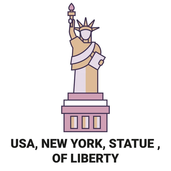 Spojené Státy Americké New York Socha Liberty Travel Landmark Line — Stockový vektor