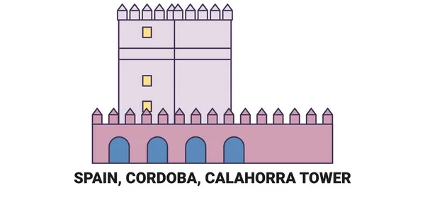 西班牙 科尔多瓦 卡拉霍拉塔旅行地标线矢量图解 — 图库矢量图片