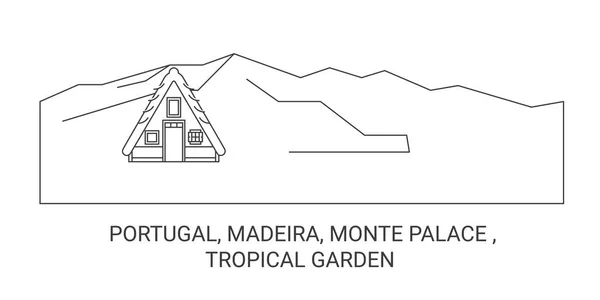 Portugal Madère Palais Mont Jardin Tropical Illustration Vectorielle Ligne Voyage — Image vectorielle