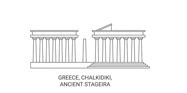 ギリシャ Chalkidiki 古代Stageira 旅行ランドマークラインベクトル図 — ストックベクタ