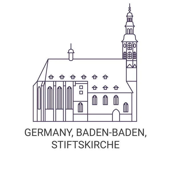Alemanha Badenbaden Stiftskirche Viagem Marco Linha Vetor Ilustração —  Vetores de Stock