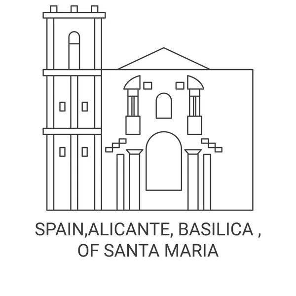 Spanya Alicante Basilica Santa Maria Seyahat Çizgisi Çizgisi Çizimi — Stok Vektör