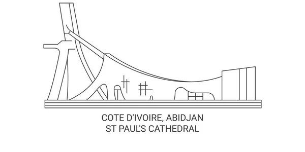 Cote Divoire Abidjanst Pauls Cathedral Reise Wahrzeichen Linie Vektor Illustration — Stockvektor
