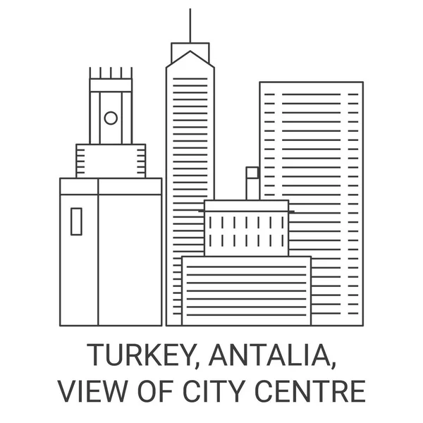 トルコ アンタルヤ 市内中心部のビュー旅行ランドマークラインベクトルイラスト — ストックベクタ