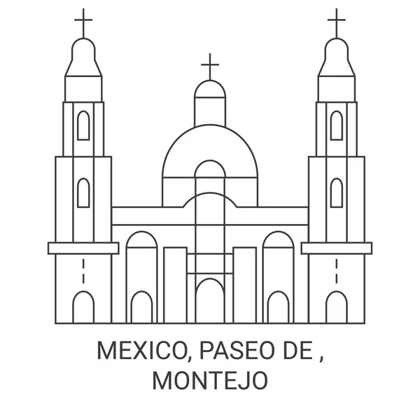 Mexico Paseo Montejo Travels Landmark Line Vector Illustration — стоковий вектор