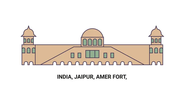 India Jaipur Amer Fort Utazás Mérföldkő Vonal Vektor Illusztráció — Stock Vector