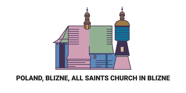 Polonya Blizne Blizne Deki All Saints Kilisesi Seyahat Çizgisi Vektör — Stok Vektör