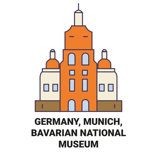 Alemanha Munique Museu Nacional Baviera Viagem Marco Linha Vetor Ilustração —  Vetores de Stock