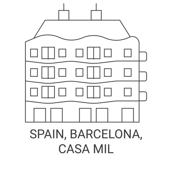 Spagna Barcellona Casa Mil Viaggi Landmark Line Vector Illustration — Vettoriale Stock
