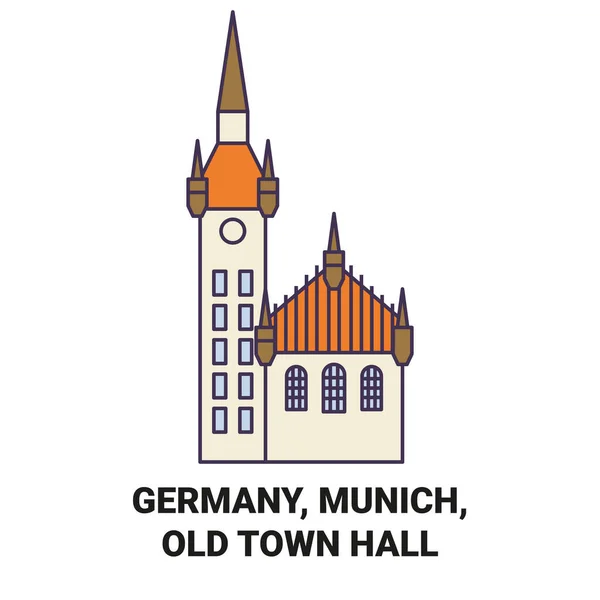 Almanya Münih Old Town Hall Seyahat Çizgisi Vektör Ilüstrasyonu — Stok Vektör