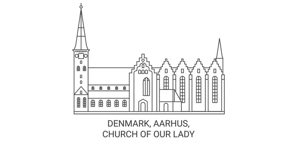 Dinamarca Aarhus Igreja Nossa Senhora Viagens Marco Linha Vetor Ilustração —  Vetores de Stock
