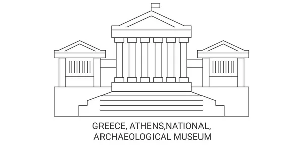 Greece Athens National Archaeological Museum Travel Landmark Line Vector Illustration — Stock Vector