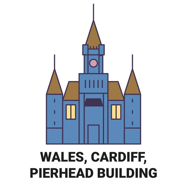 Wales Cardiff Pierhead Building Utazás Mérföldkő Vonal Vektor Illusztráció — Stock Vector