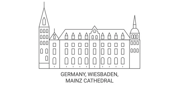 Allemagne Wiesbaden Mayence Cathédrale Voyage Ligne Vectorielle Illustration — Image vectorielle
