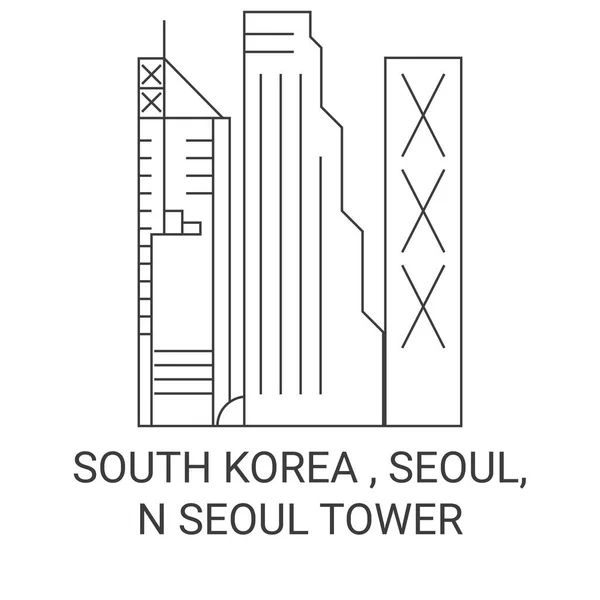 República Coréia Seul City Viagem Marco Linha Vetor Ilustração —  Vetores de Stock