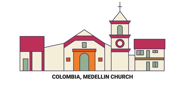 Kolombiya Medellin Kilisesi Seyahat Çizgisi Vektör Ilüstrasyonu — Stok Vektör