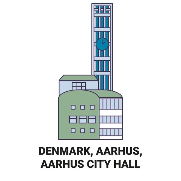 Dänemark Aarhus Rathaus Von Aarhus Reise Meilenstein Linienvektorillustration — Stockvektor