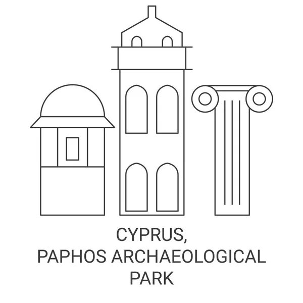 塞浦路斯 帕福斯考古公园旅行地标线矢量图解 — 图库矢量图片