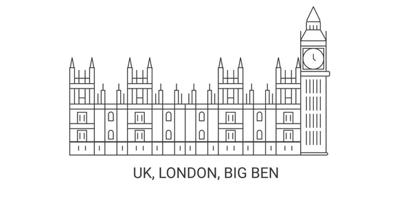 England London Big Ben Resa Landmärke Linje Vektor Illustration — Stock vektor