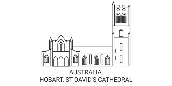 Australië Hobart Davids Kathedraal Reizen Oriëntatiepunt Lijn Vector Illustratie — Stockvector