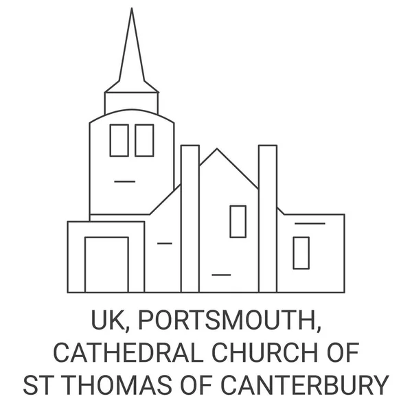 England Portsmouth Cathedral Church Thomas Canterbury Reise Meilenstein Linienvektorillustration — Stockvektor