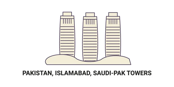 Pakistan Islamabad Saudipak Towers Reise Meilenstein Linienvektorillustration — Stockvektor
