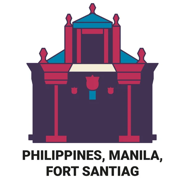 フィリピン マニラ サンティアグ砦旅行ランドマークラインベクトルイラスト — ストックベクタ