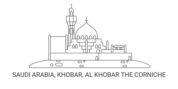 Arabie Saoudite Khobar Khobar Illustration Vectorielle Ligne Voyage Corniche — Image vectorielle