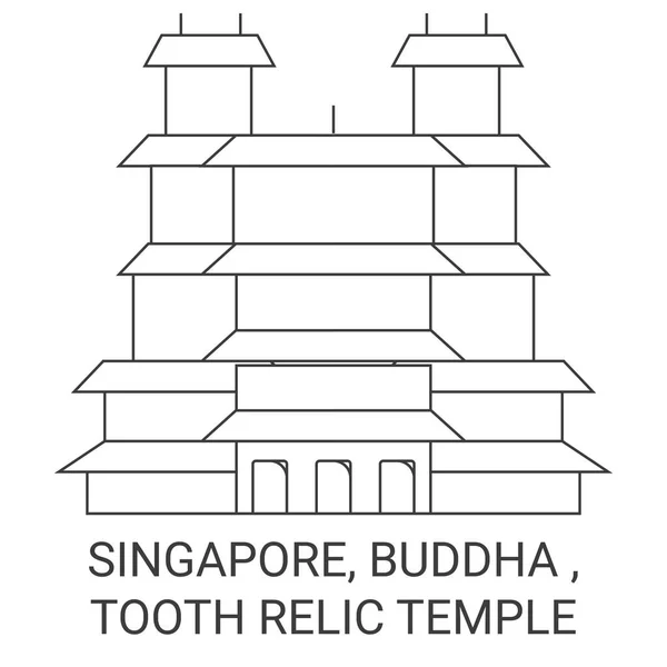 Singapore Boeddha Tooth Relic Tempel Reizen Oriëntatiepunt Lijn Vector Illustratie — Stockvector