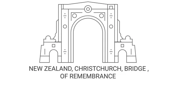 Nowa Zelandia Christchurch Most Remembrance Travel Landmark Line Vector Ilustracja — Wektor stockowy