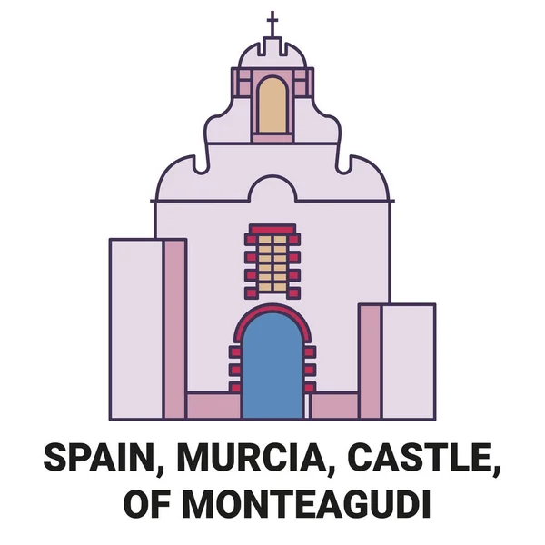 Spain Murcia Castle Monteagudi Travel Landmark Line Vector Illustration — Stock Vector