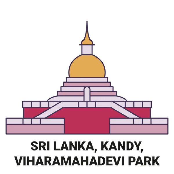 Sri Lanka Kandy Viharamahadevi Park Recorrido Hito Línea Vector Ilustración — Archivo Imágenes Vectoriales