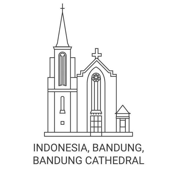 Indonézia Bandung Bandung Cathedral Utazás Mérföldkő Vonal Vektor Illusztráció — Stock Vector