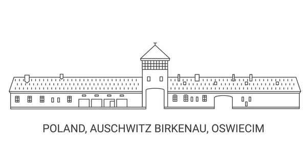 奥斯威辛集中营Birkenau Oswiecim 旅行地标线矢量图解 — 图库矢量图片