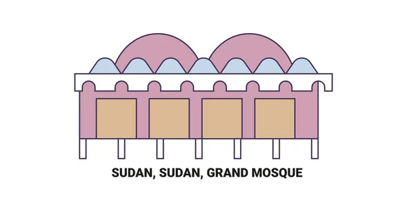 Soudan Soudan Grande Mosquée Illustration Vectorielle Ligne Repère Voyage — Image vectorielle